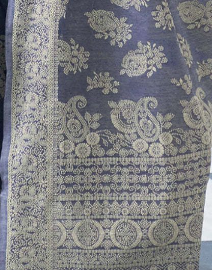 Beautiful Grey Colour Lucknowi Cotton Silk Saree