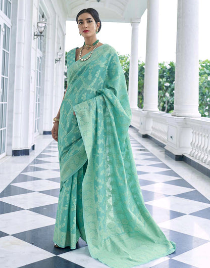 Gorgeous Green Lucknowi Cotton Silk Saree