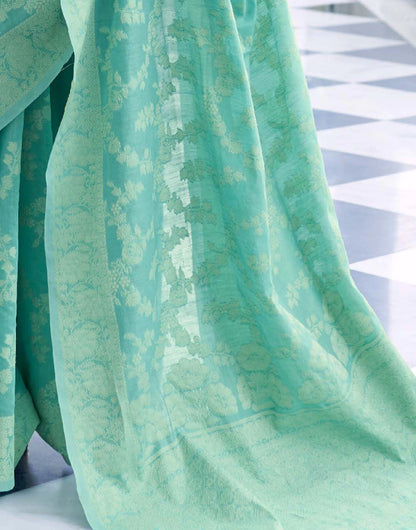 Gorgeous Green Lucknowi Cotton Silk Saree