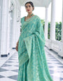 Gorgeous Green Lucknowi Cotton Silk Saree