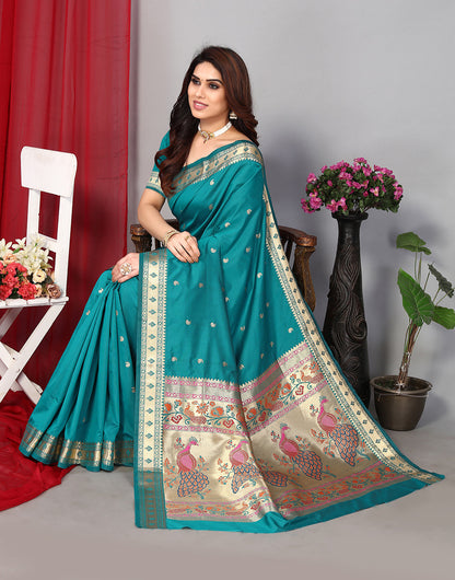 Rama Green Paithani Saree With Zari Weaving Work