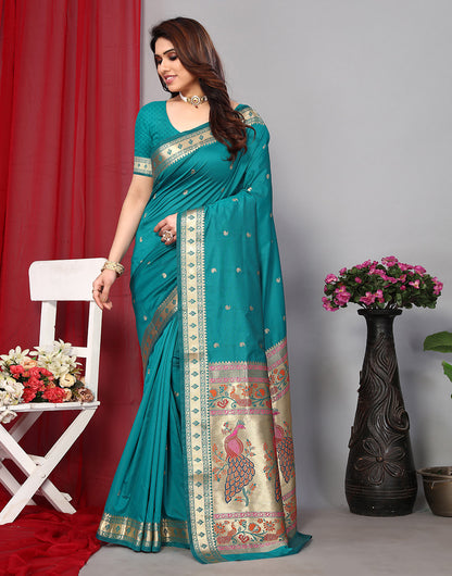Rama Green Paithani Saree With Zari Weaving Work