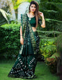 Dark Green Soft Bandhani Saree With Hand Bandhej Print