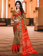 Orange And Brown Bandhani Saree Art Silk With Zari Waving Heavy  Border