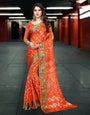Orange Art Silk Saree  With Zari Weaving Heavy Border