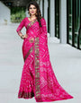 Rose Pink  Soft Bandhani Saree With Hand Bandhej Print