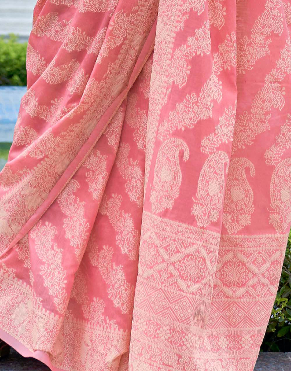 Rose Pink Colour Lucknowi Chikankari Cotton Silk Saree