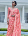 Rose Pink Colour Lucknowi Chikankari Cotton Silk Saree