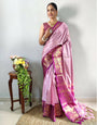 1 Min In ready To Wear Pink Wine Pure Aura Cotton Saree With Jacquard Blouse Piece