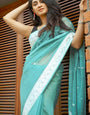 Aqua Blue Colour Soft Lichi Silk Saree With Rich Pallu
