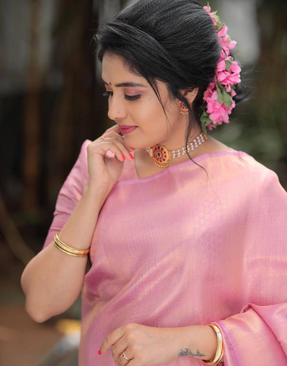 Flamingo Pink Soft Lichi Silk Saree With Beautiful Pallu
