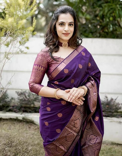 Fancy Violet Colour Soft Lichi Silk Saree With Rich Pallu