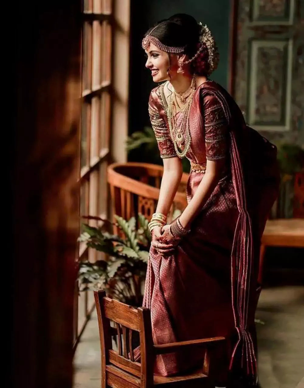 Rosewood Pink Colour Soft Lichi Silk Saree With Blouse