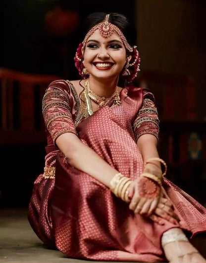 Rosewood Pink Soft Lichi Silk Saree With Weaving Work