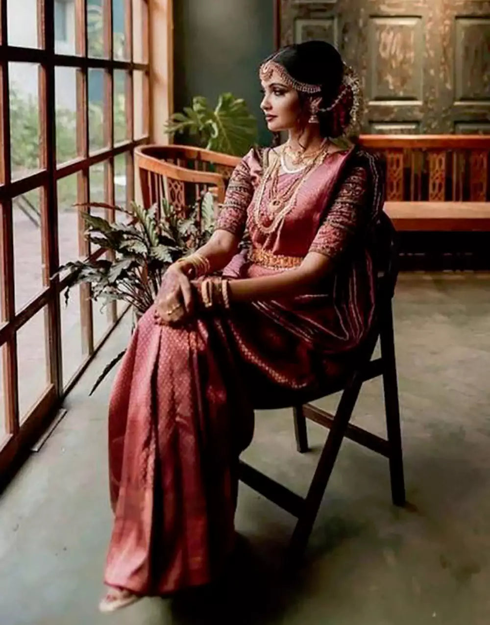 Rosewood Pink Colour Soft Lichi Silk Saree With Blouse