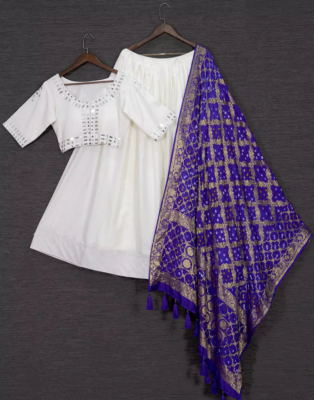 Cotton White Plain Lehenga Choli