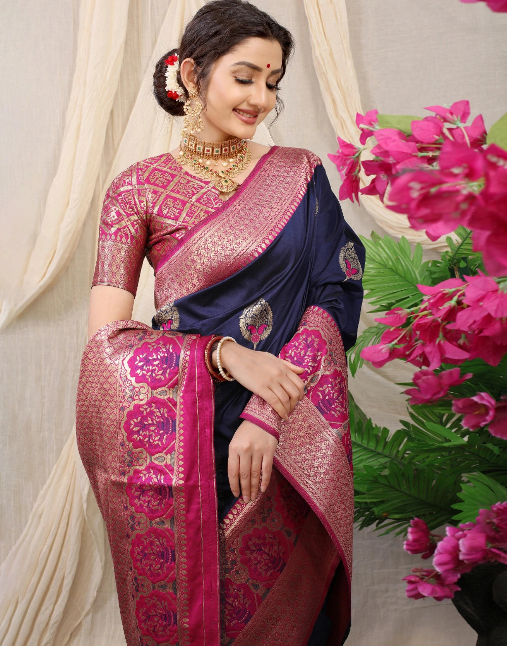 Nevy Blue  Soft Kanjivaram Silk Saree with blouse set