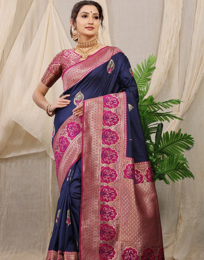 Nevy Blue  Soft Kanjivaram Silk Saree with blouse set