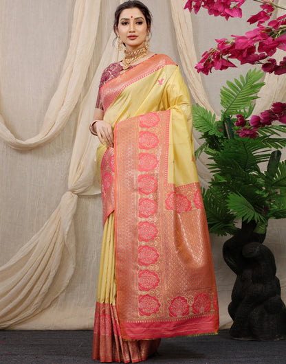 Yellow Soft Kanjivaram Silk Saree With Blouse