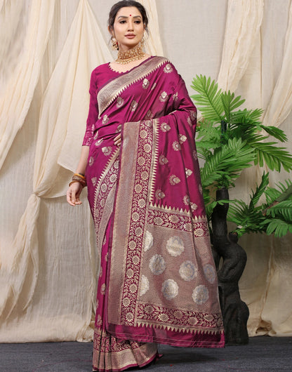 Wine New Banarasi Silk Saree With Blouse