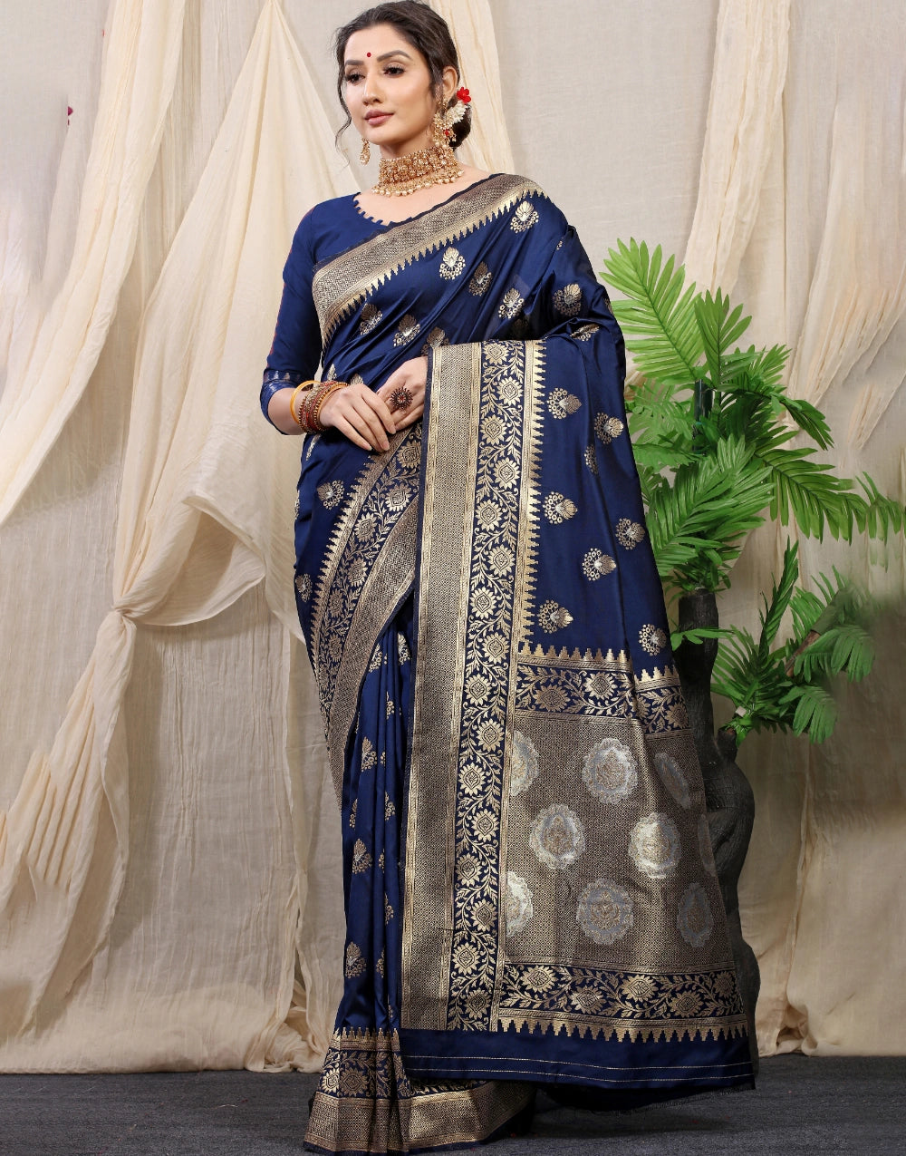 Royal Blue New Banarasi Silk Saree with blouse
