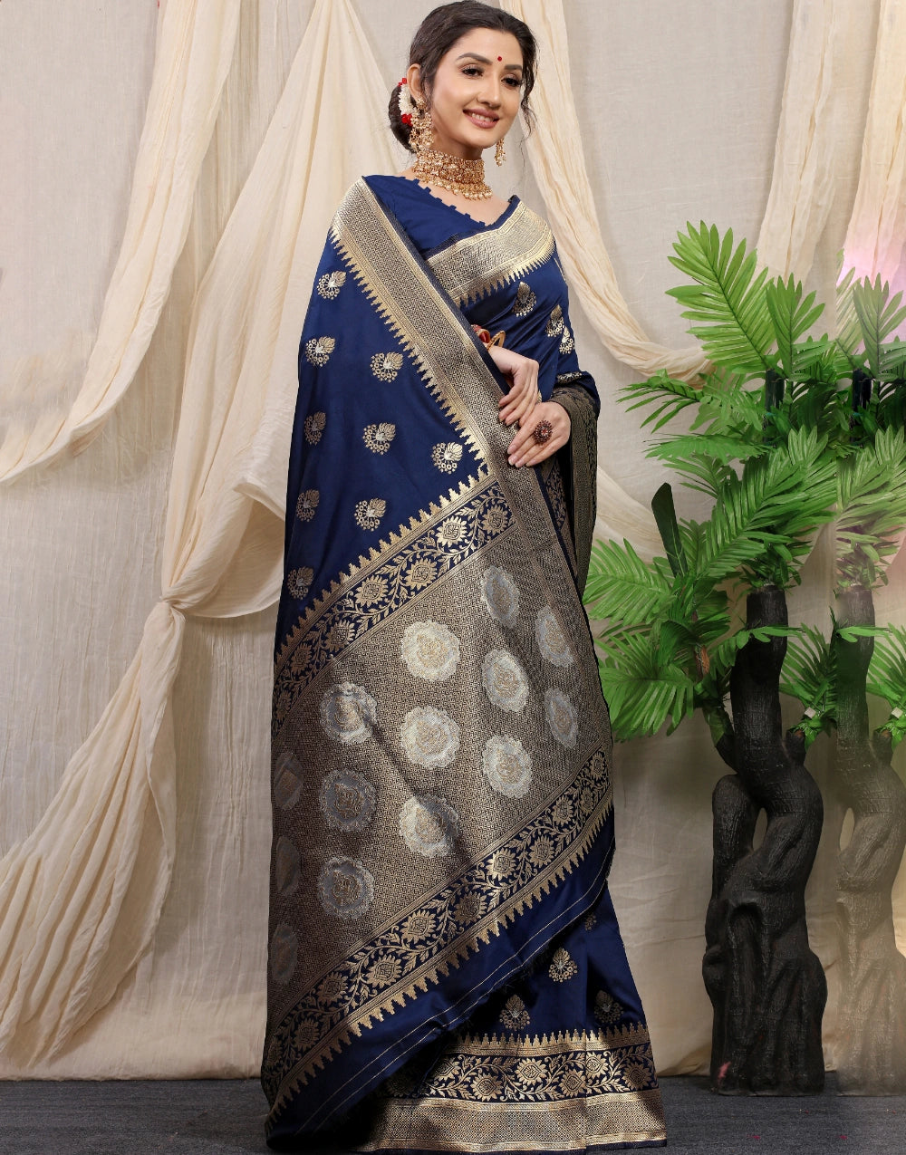 Royal Blue New Banarasi Silk Saree with blouse