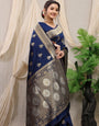 Navy Blue New Banarasi Soft Silk Saree With Blouse