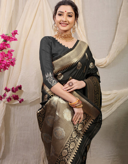 Black New Banarasi Silk Saree With Weaving Work