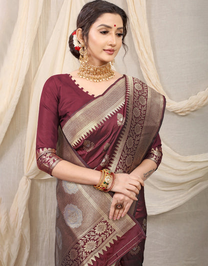 Brown Banarasi Silk Saree With blouse