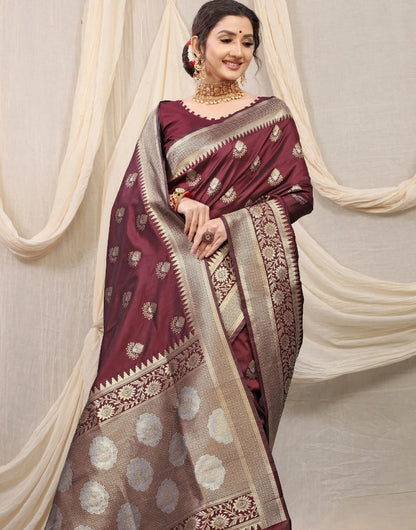 Brown Banarasi Silk Saree With blouse