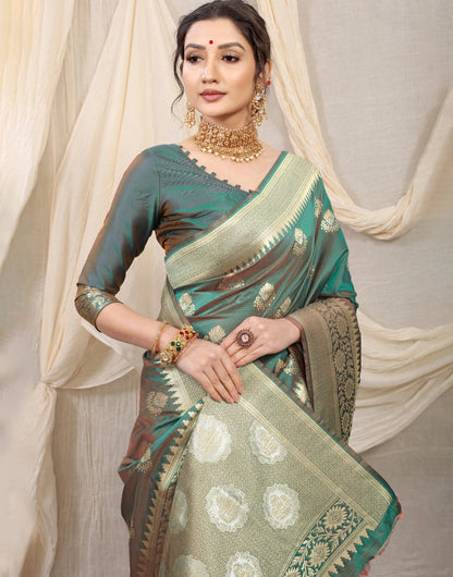 Green Banarasi Soft Silk Saree With Zari Weaving