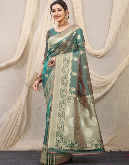Green Banarasi Soft Silk Saree With Zari Weaving