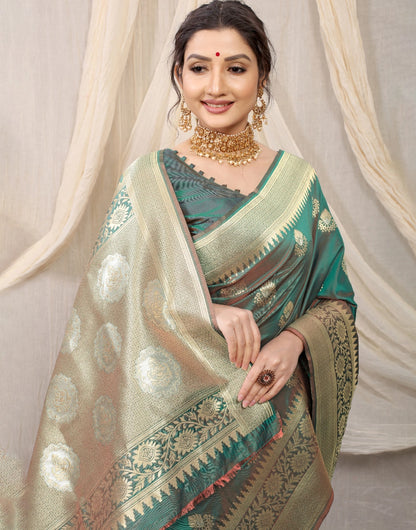Green Banarasi Soft Silk Saree With Zari Weaving
