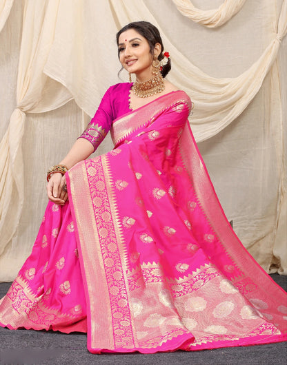 Pink Banarasi Silk Saree With blouse