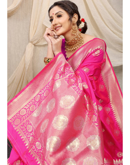 Pink Banarasi Silk Saree With blouse