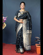 Latest Black Pure Soft Banarasi Silk Saree With Weaving Work