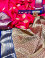 Beautiful Pink Soft Silk Saree With Blue Blouse