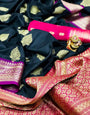 Navy Blue Colour Soft Silk Saree With Pink Blouse
