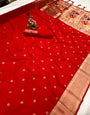 Red Paithani Silk Saree With Zari Weaving Work