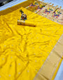 Yellow Colour Paithani Saree With Weaving Belt Border Blouse