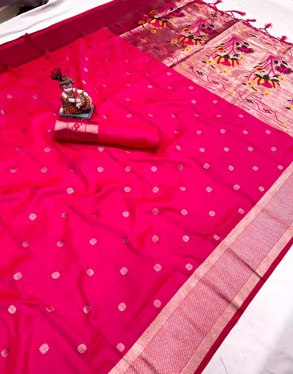 Hot Pink Paithani Silk Saree With Weaving Work