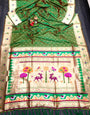 Green Paithani Lichi Silk With Zari Weaving