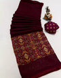 Beautiful Wine Georgette Saree With Blouse