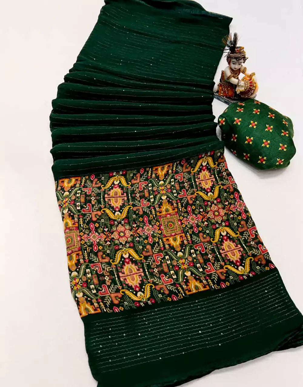 Beautiful Bottle Green Georgette Saree With Sequence Work
