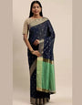 Latest Blue Colour Silk Saree With Golden Blouse