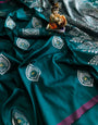 Teal Blue Lichi Silk Saree With Beautiful Blouse