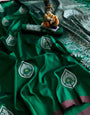 Teal Green Lichi Silk Saree With Beautiful Blouse