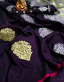 Dark Purple Silk With Weaving Gold & Silver Jari