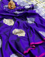Indigo Purple Silk Saree With Zari Weaving Work