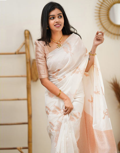 White Soft Silk With Jaquard Border & Weaving Saree